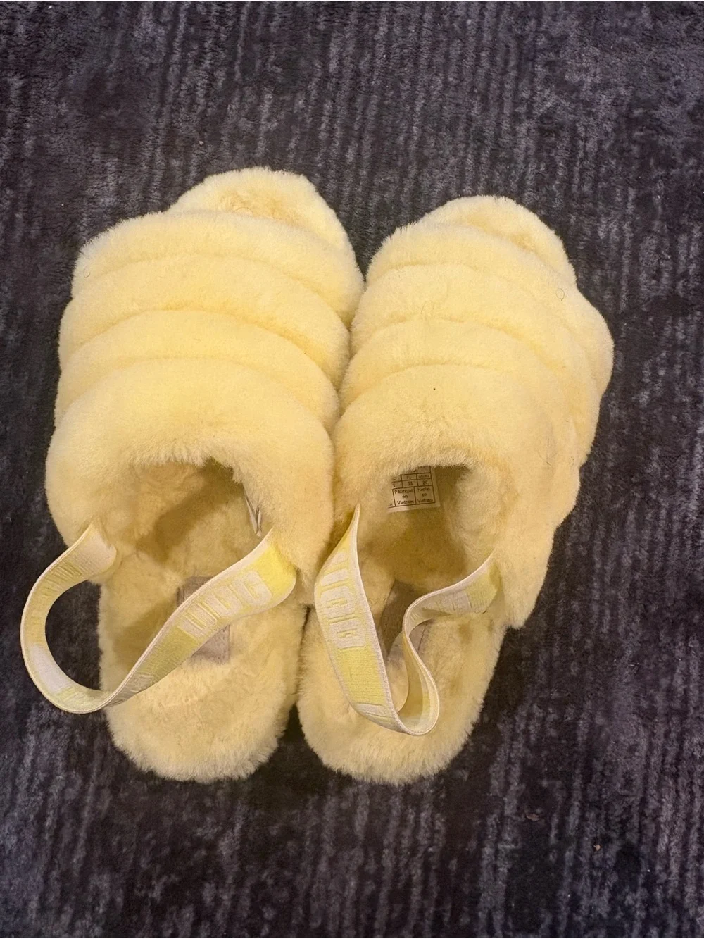 UGG Kids Yellow Faux-Fur Slide Slippers with Elastic Heel